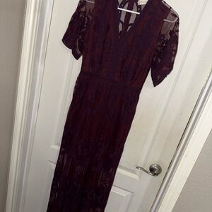Altar'd State Elegant Lace Burgundy Dress